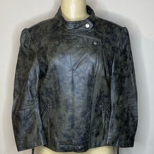 Joseph Israel Camouflage Green & Gray Leather Jacket Size S